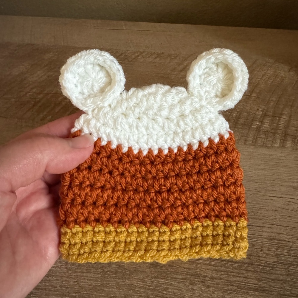 Handmade Candy Corn Orange and Yellow Crochet Preemie Baby Bear Hat